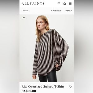 NWOT All Saints Striped Long Wide Sleeve Top